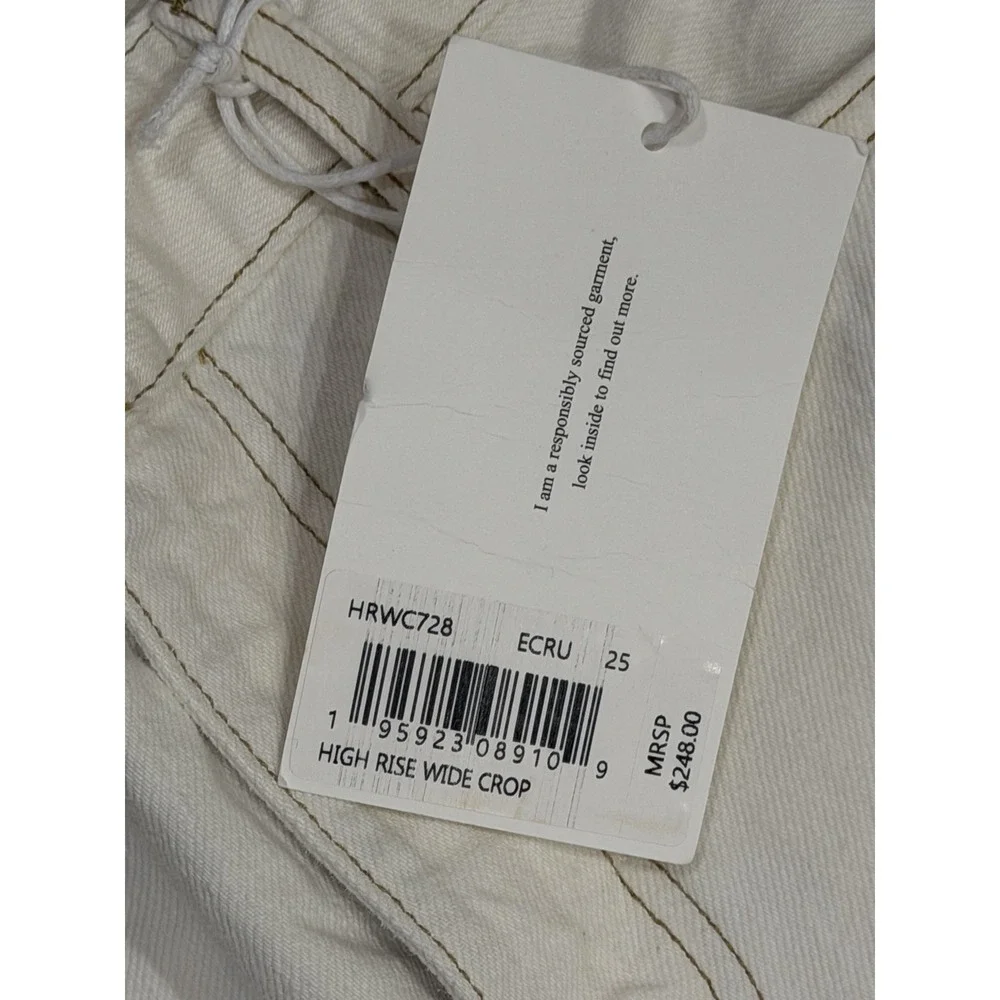 NWT $248 Frame Women's High Rise Wide Leg Crop Jeans ECRU Denim 4 Palazzo 25‎